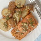 Brown Sugar Salmon and Roasted Potatoes with Maple Mustard Dill Sauce
