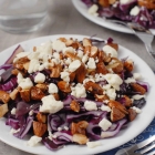 Red Cabbage Feta and Candied Almond Slaw