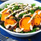 Sweet Potato Medallion Kale Salad with Chipotle Dressing