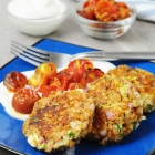 Zucchini Feta Rye Berry Cakes with Roasted Cherry Tomatoes