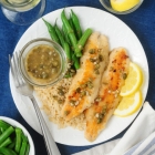 Trout Piccata with Green Beans and Rice