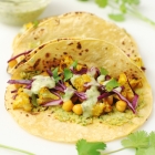 Curried Cauliflower and Chickpea Tacos with Creamy Cilantro Sauce