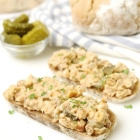 Dill Pickle Smoked Tofu and White Bean Toasts